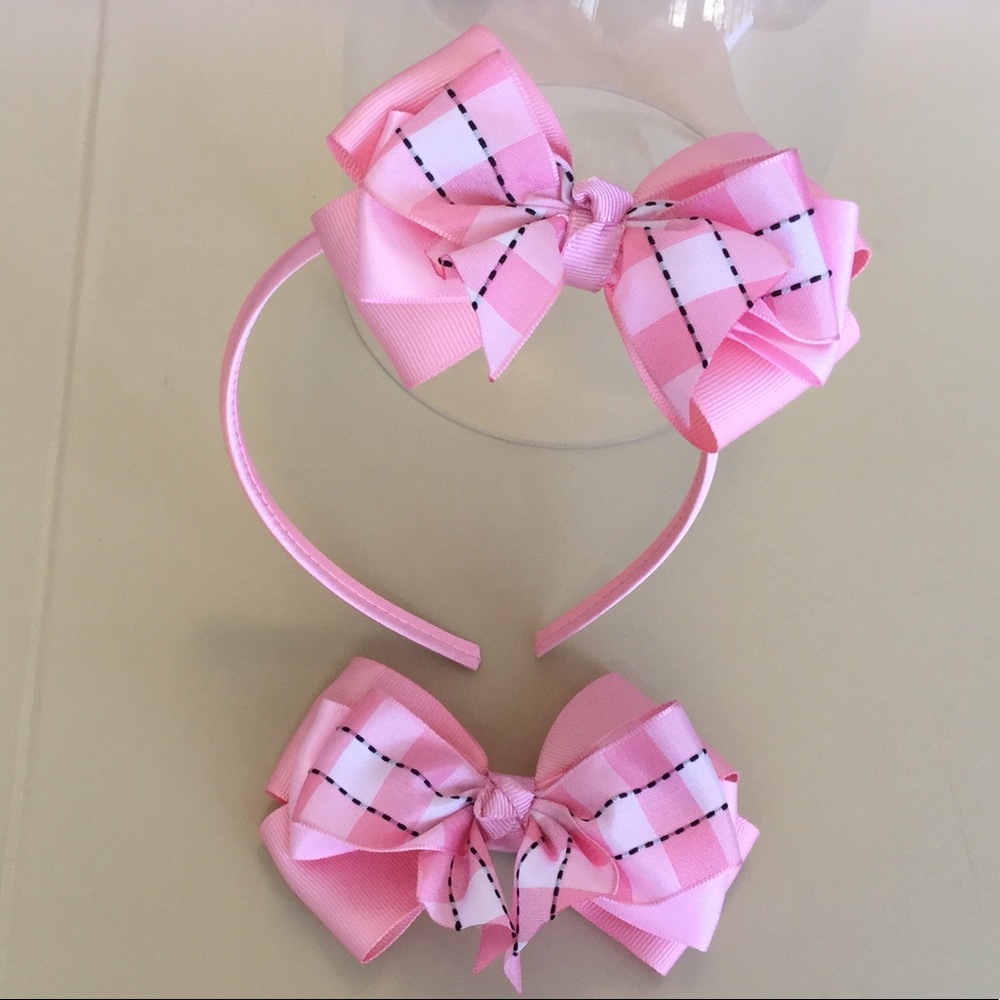 Pink Hairband & Bow Set